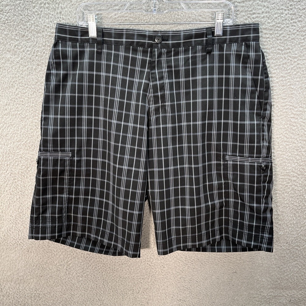 Adidas Golf Shorts Mens 36 Black Blue Plaid Performance Stretch Tech Preppy